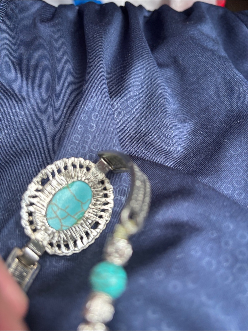 Vintage Silver Tone Faux Turquois stretch Bracelet - Picture 6 of 9